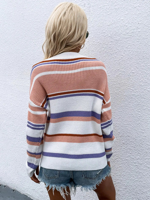 'Eulalie' Striped Pullover Knit Sweater - Celes Fashion